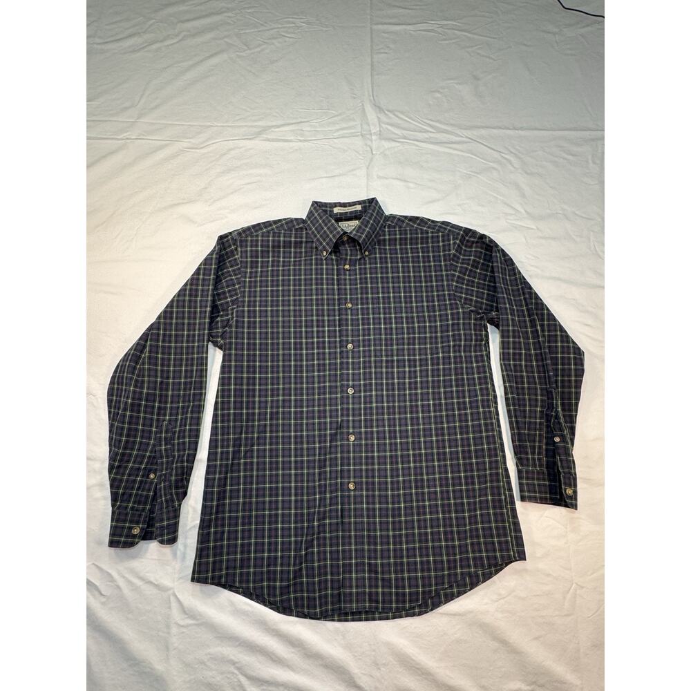 L.L. Bean Men's Wrinkle Resistant Button Down‎ Shirt Blue Green Plaid M-Reg